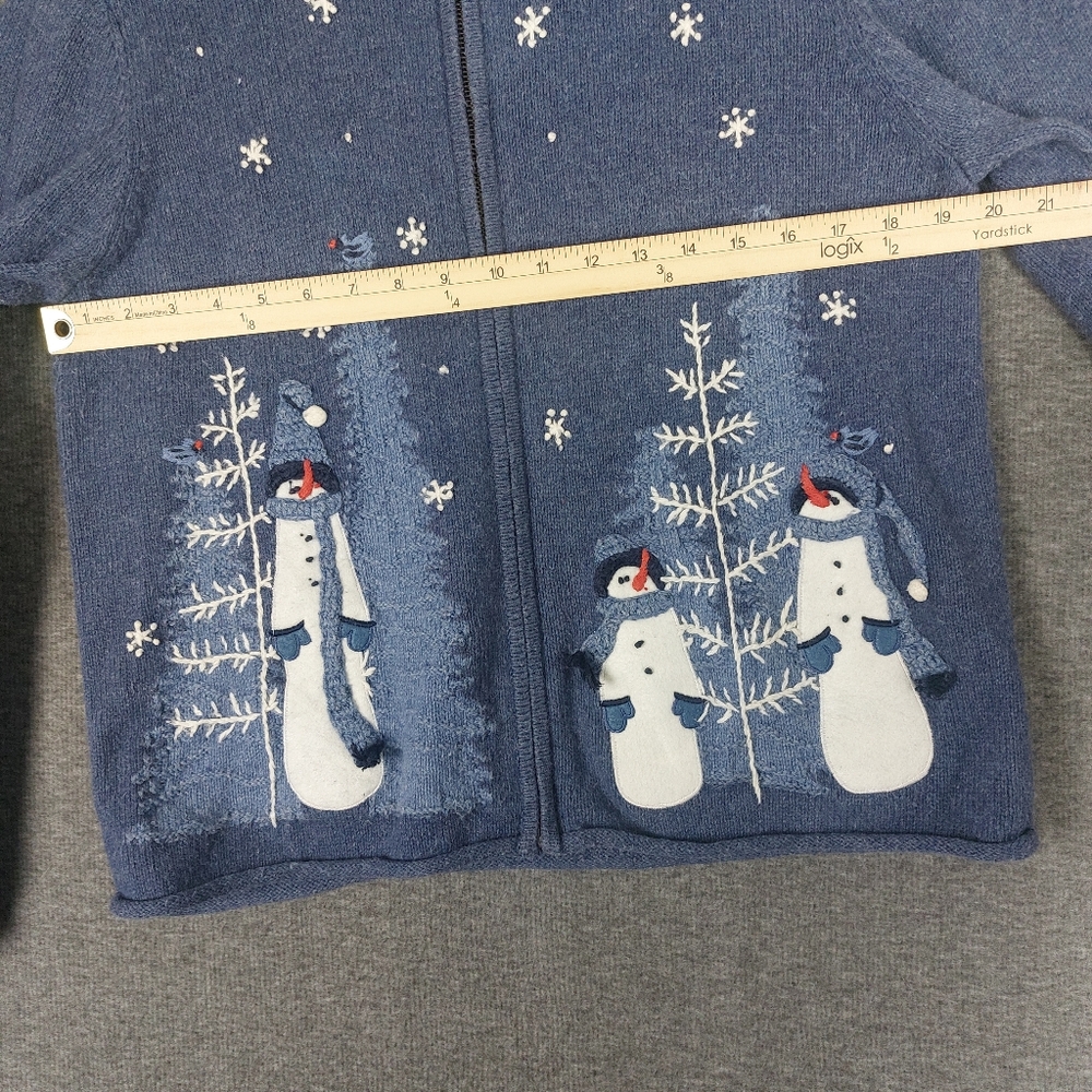 CROFT & BARROW BLUE EMBROIDERED SNOWMAN WINTER HOLIDAY CHRISTMAS CARDIGAN SZ M - Picture 8 of 11